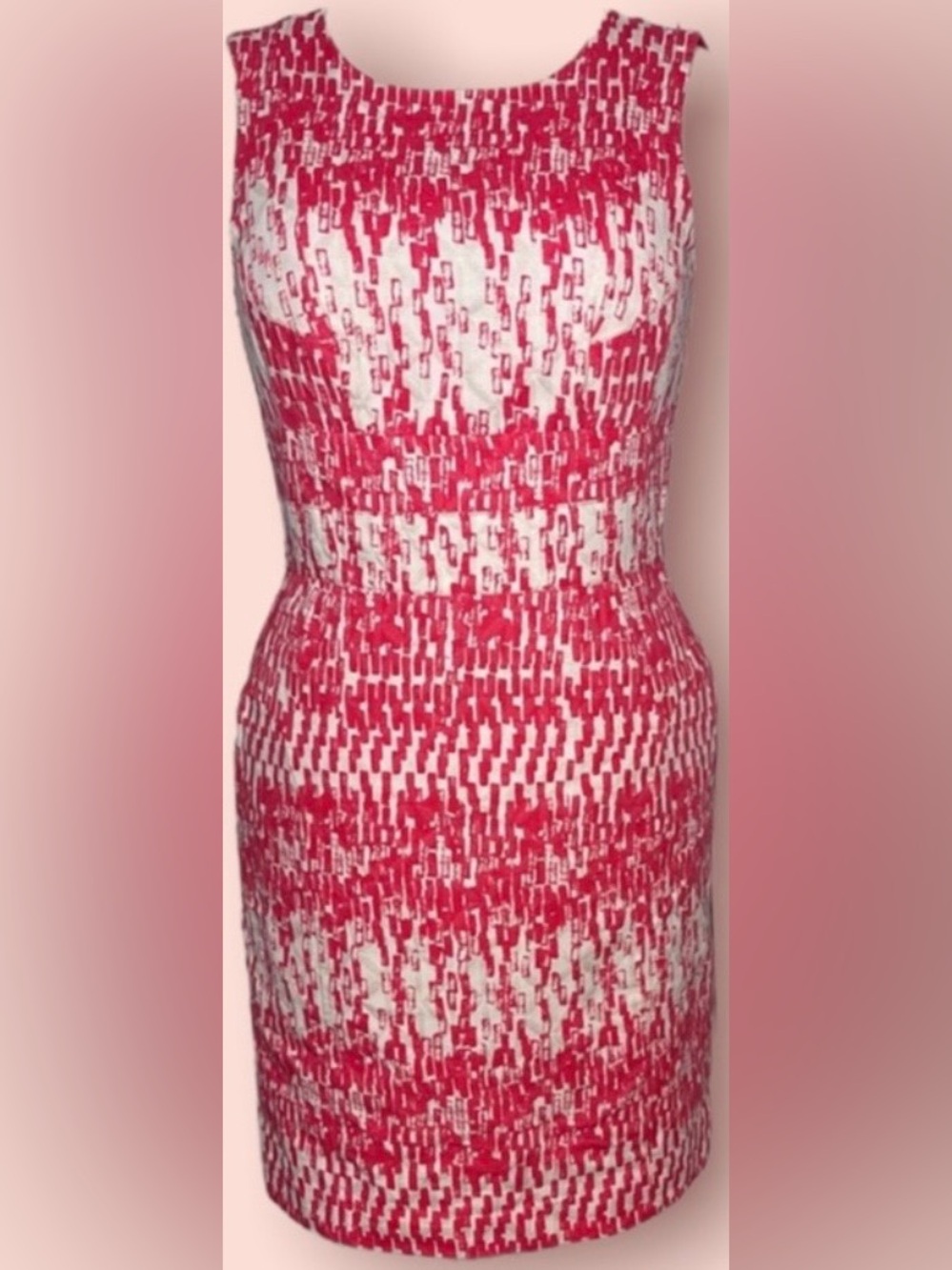 NWT Just Taylor Sheath Dress Sleeveless Pink White Print with Cut-Outs Sz 10